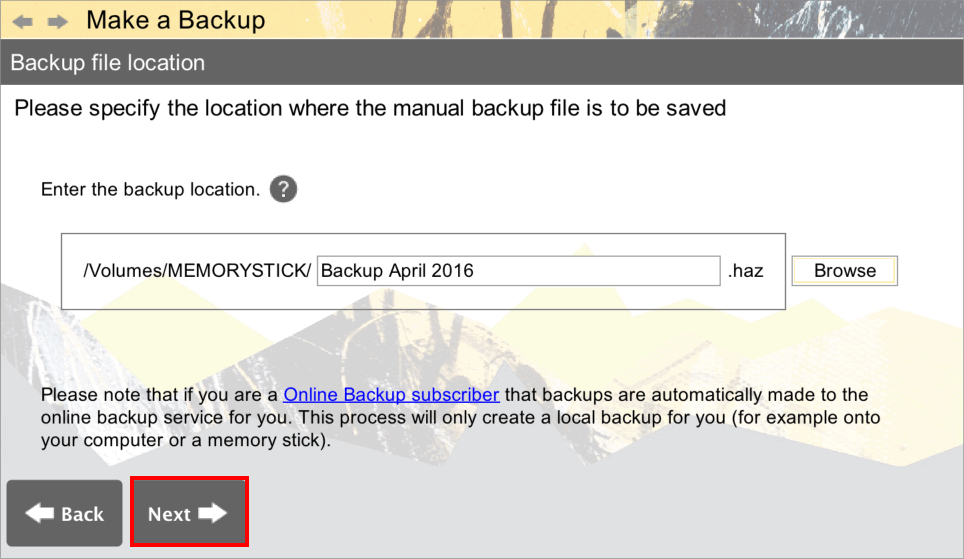 Accounting Software screenshot home make a backup to memory stick mac 4