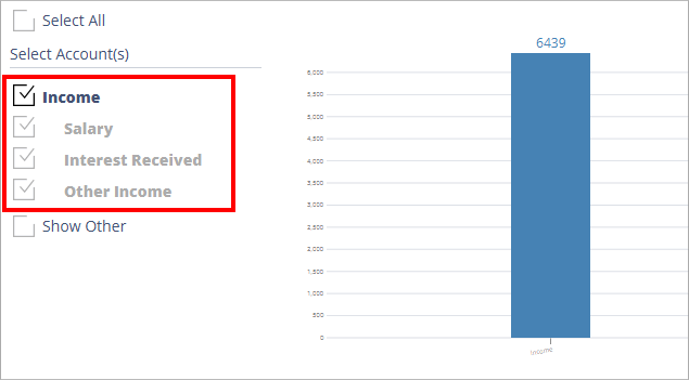 Accounting Software screenshot income by account picker group