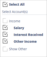 Accounting Software screenshot income by account picker