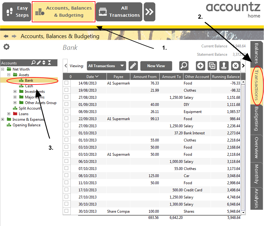 Accounting Software screenshot individual account transactions