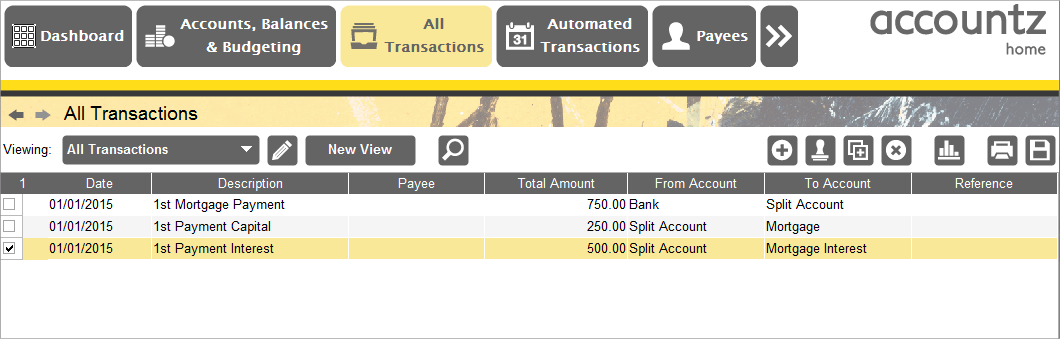 Accounting Software screenshot mortgage transactions 12
