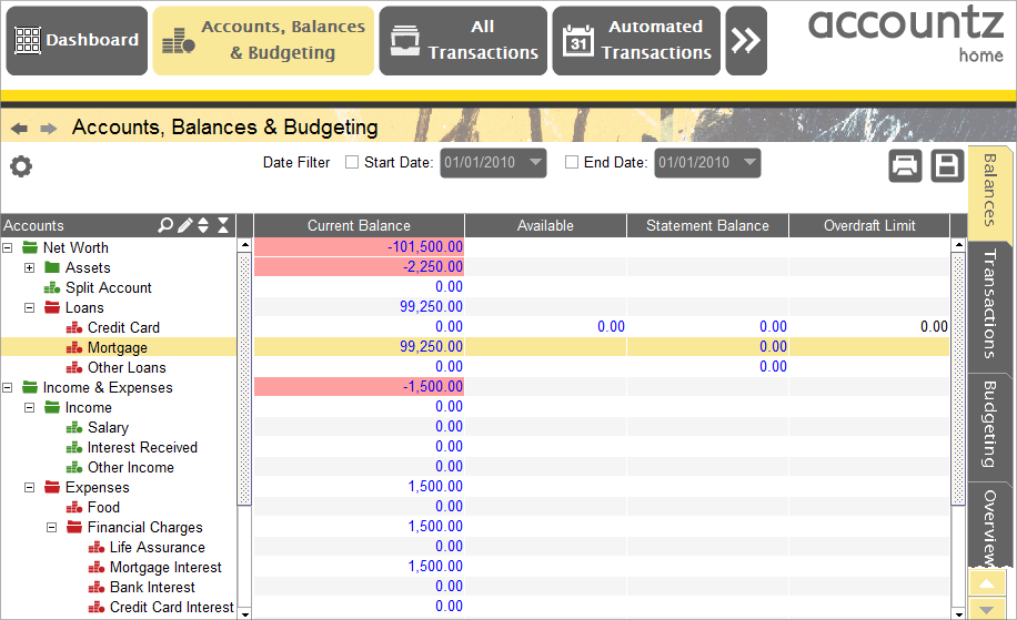 Accounting Software screenshot mortgage transactions 14