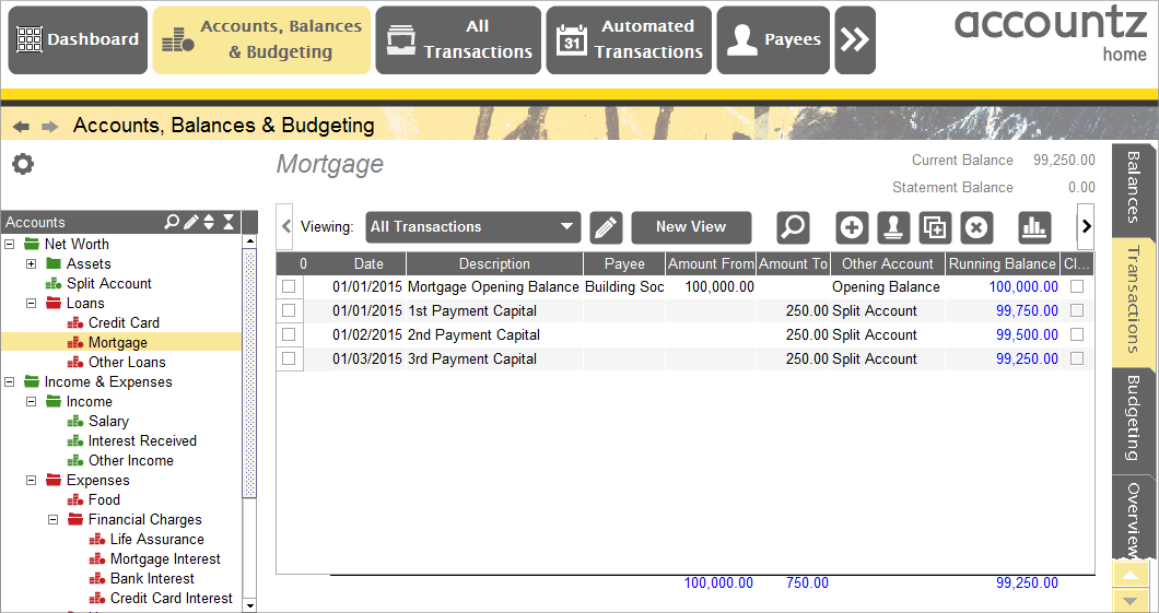 Accounting Software screenshot mortgage transactions 15