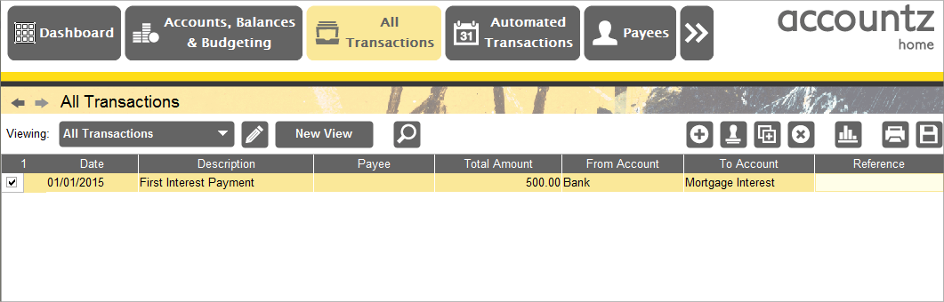 Accounting Software screenshot mortgage transactions 16