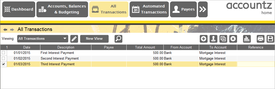 Accounting Software screenshot mortgage transactions 17