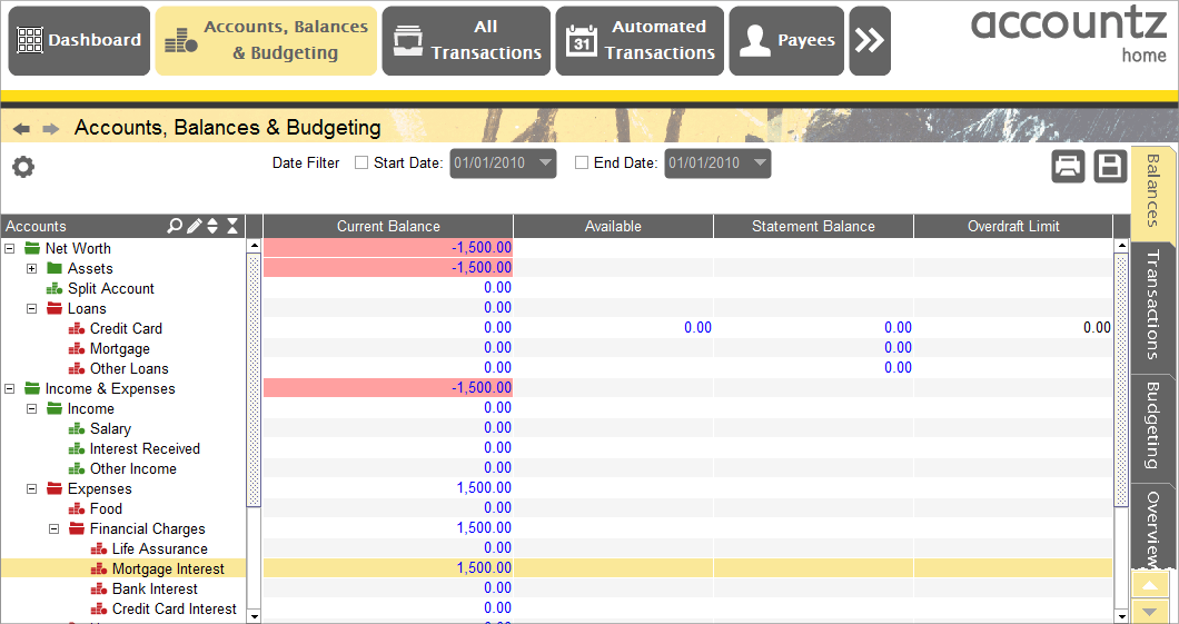 Accounting Software screenshot mortgage transactions 18