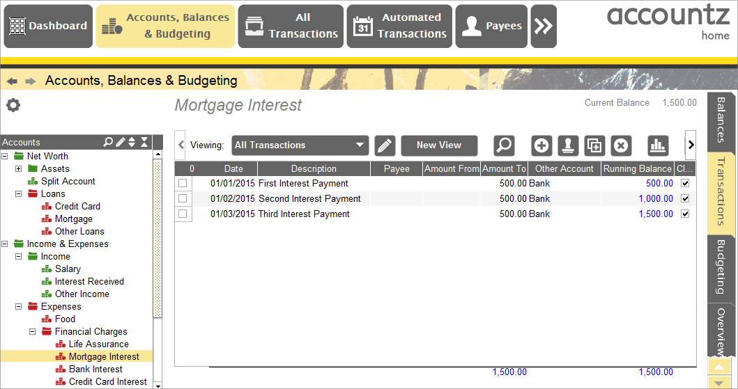 Accounting Software screenshot mortgage transactions 19