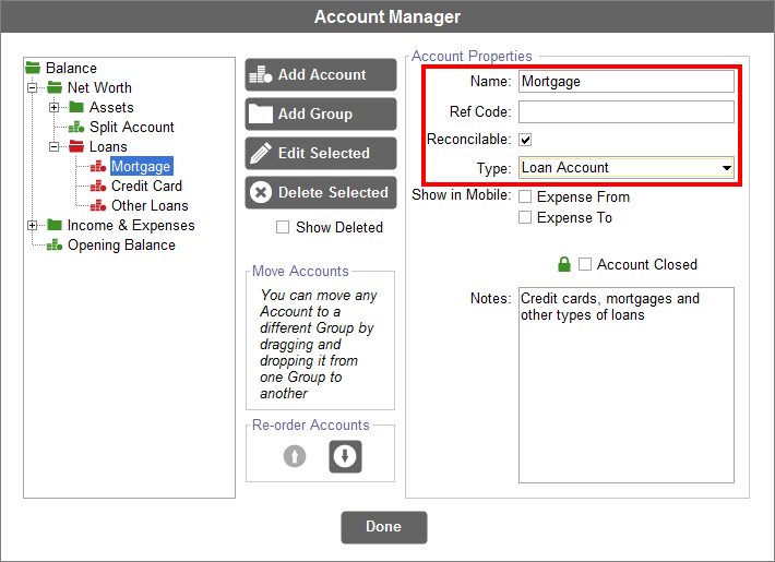 Accounting Software screenshot mortgage transactions 22