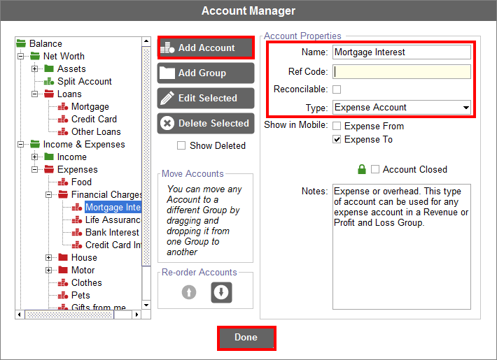 Accounting Software screenshot mortgage transactions 24