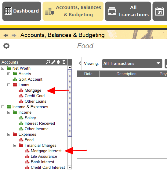 Accounting Software screenshot mortgage transactions 25