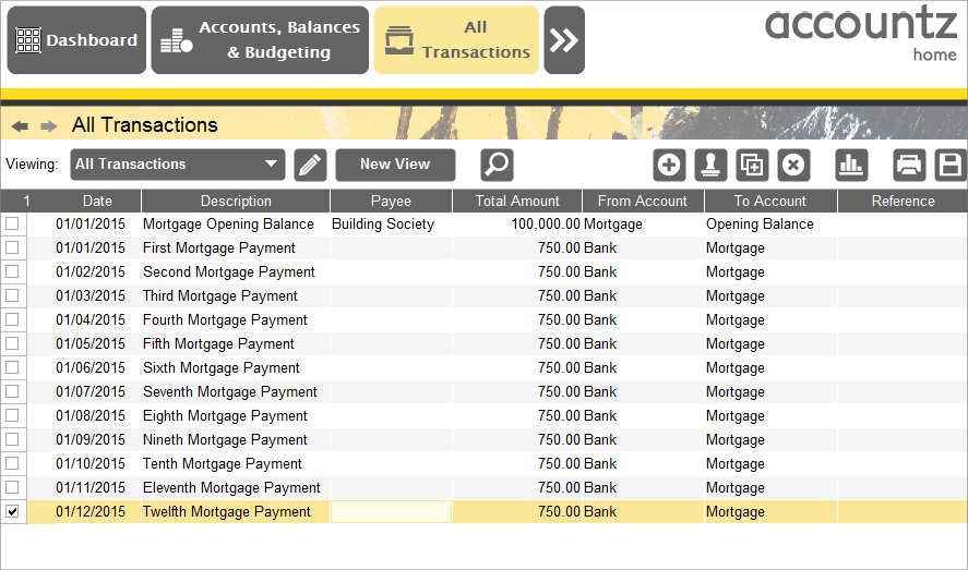 Accounting Software screenshot mortgage transactions 8