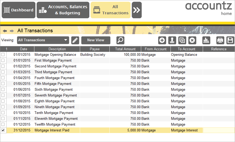 Accounting Software screenshot mortgage transactions 9