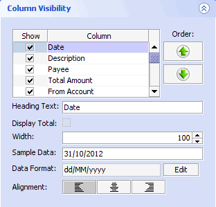 Accounting Software screenshot property column visibility home
