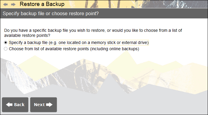 Accounting Software screenshot restore a backup 1