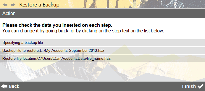 Accounting Software screenshot restore a backup 4a