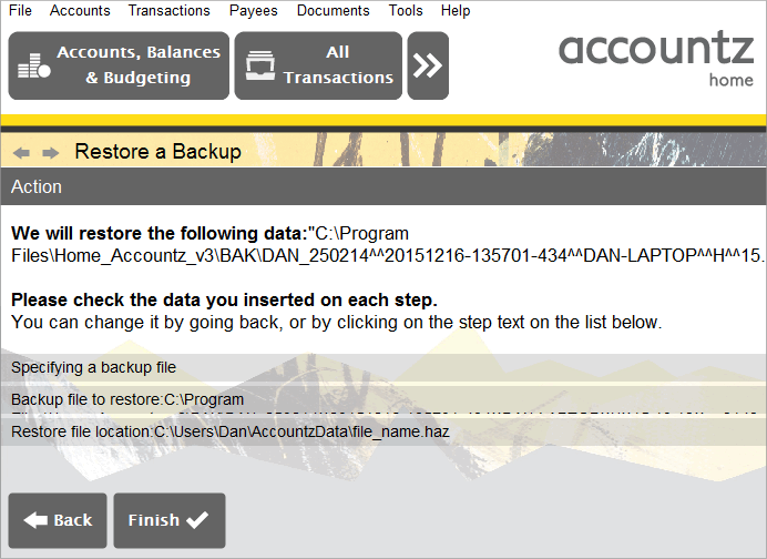 Accounting Software screenshot restore file 13