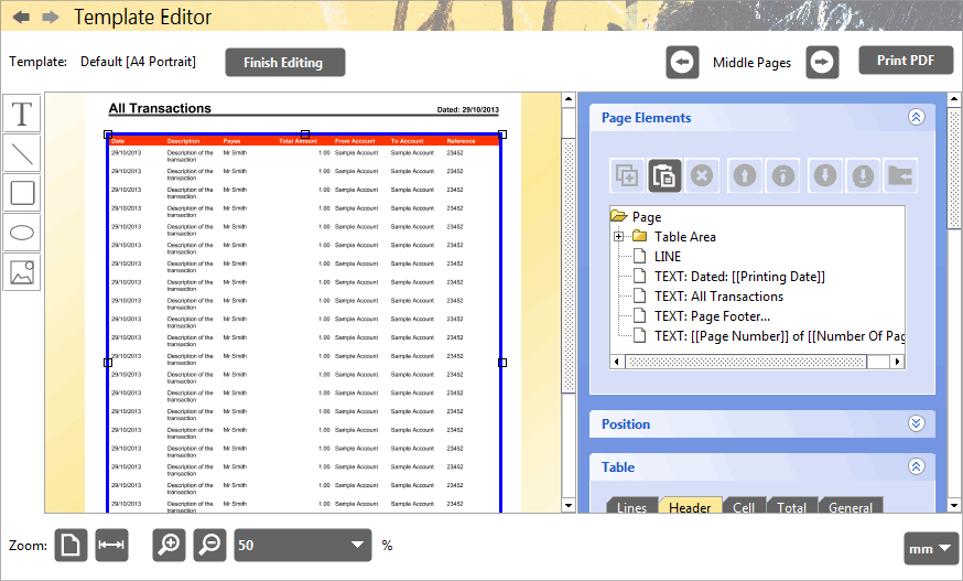 Accounting Software screenshot template editor home