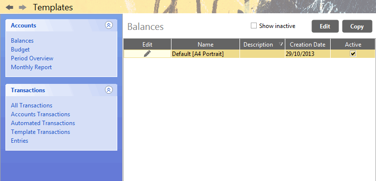 Accounting Software screenshot templates home