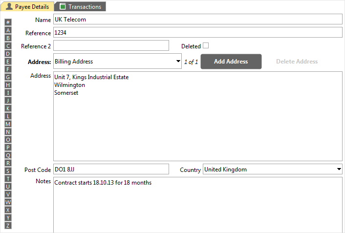 Accounting Software screenshots payee details tab