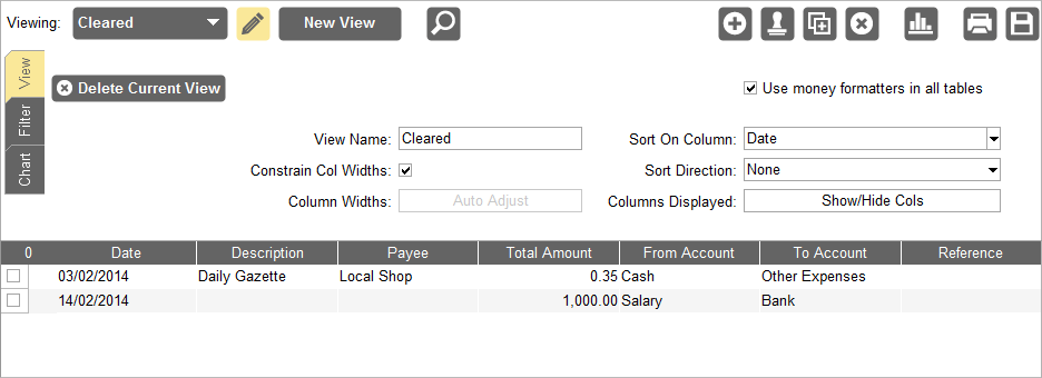 Accounting Software view editor panel