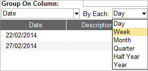 Accounting Software view filter group on column date